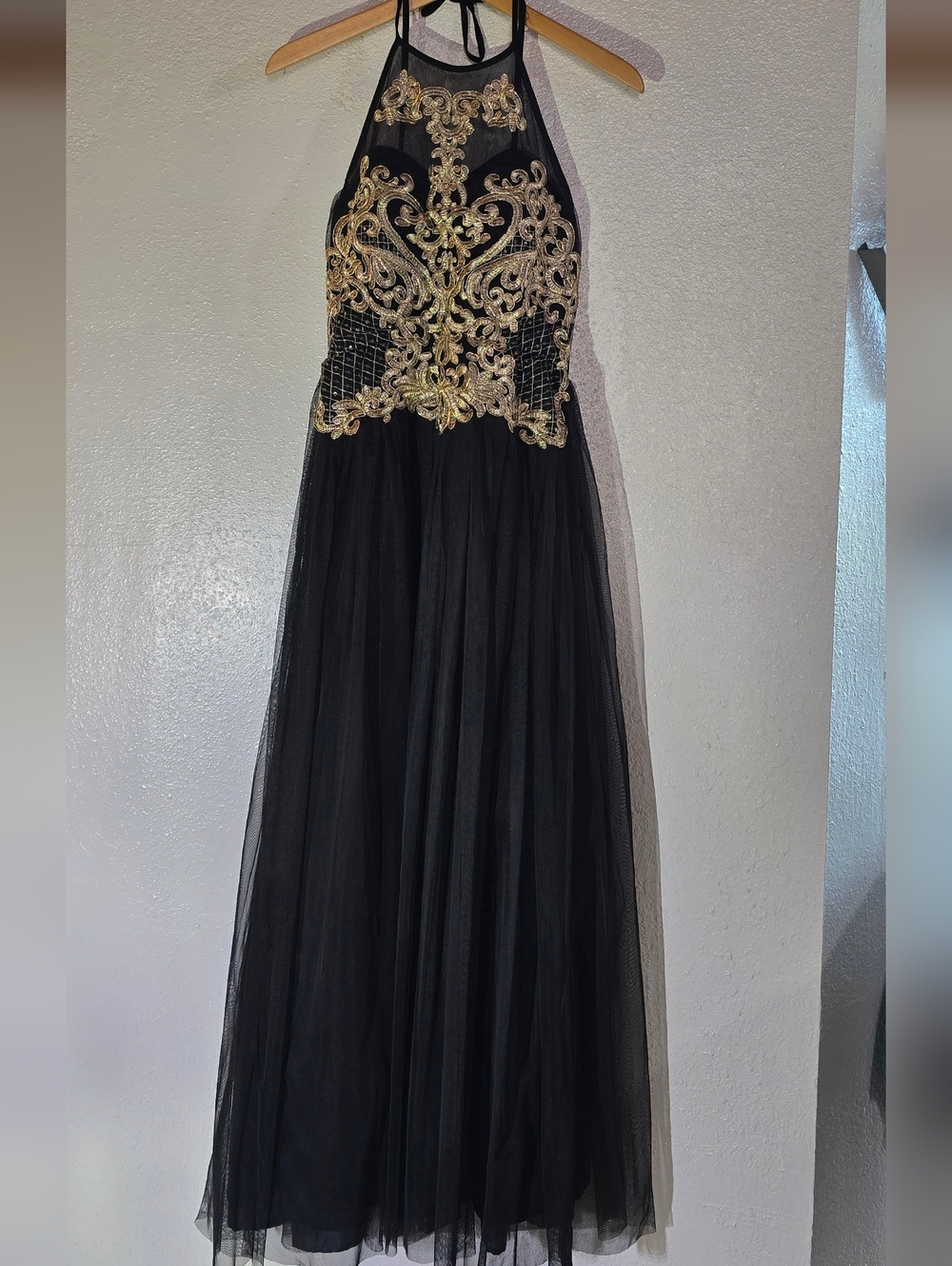 Candie's Black Maxi Dress with Gold Embellished Bodice